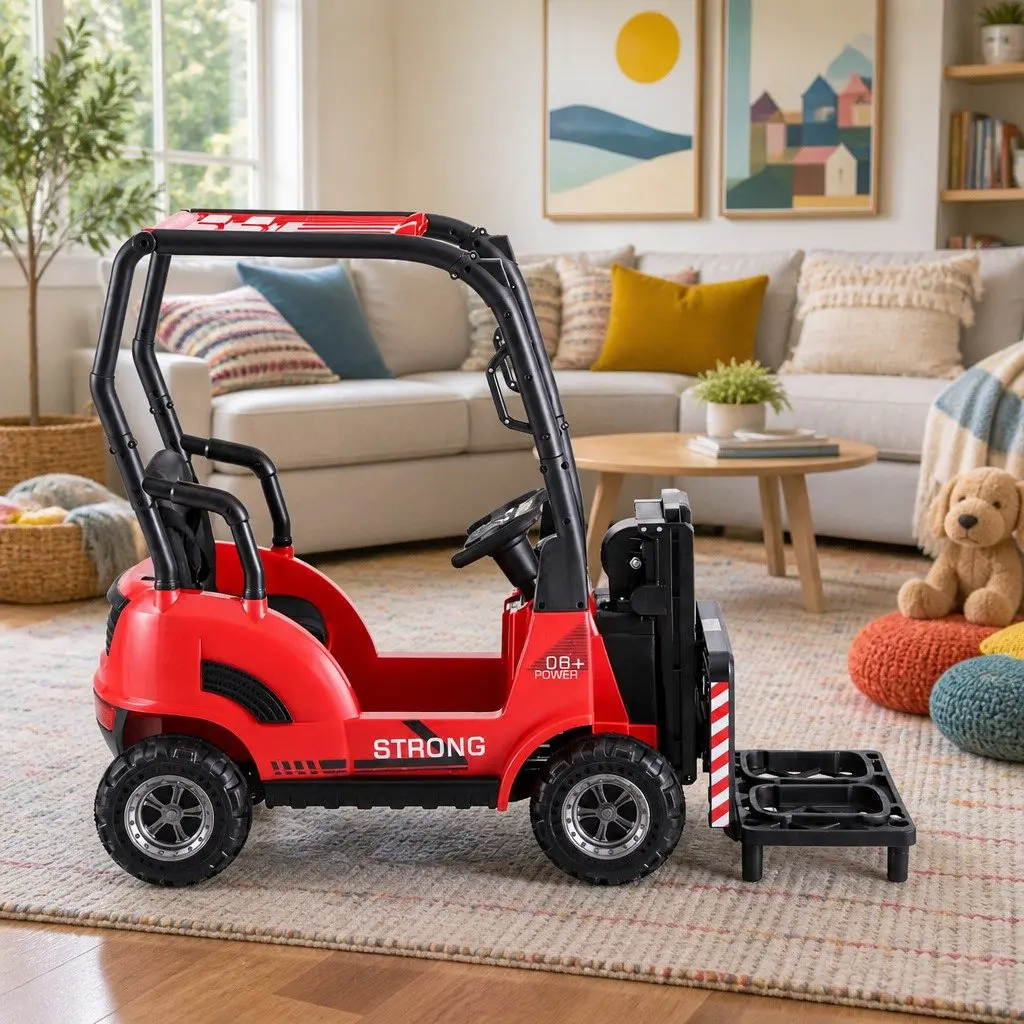 Red Ride On Forklift Loader Toy Car 12V Remote Control with Horn and MP3 Music Capability