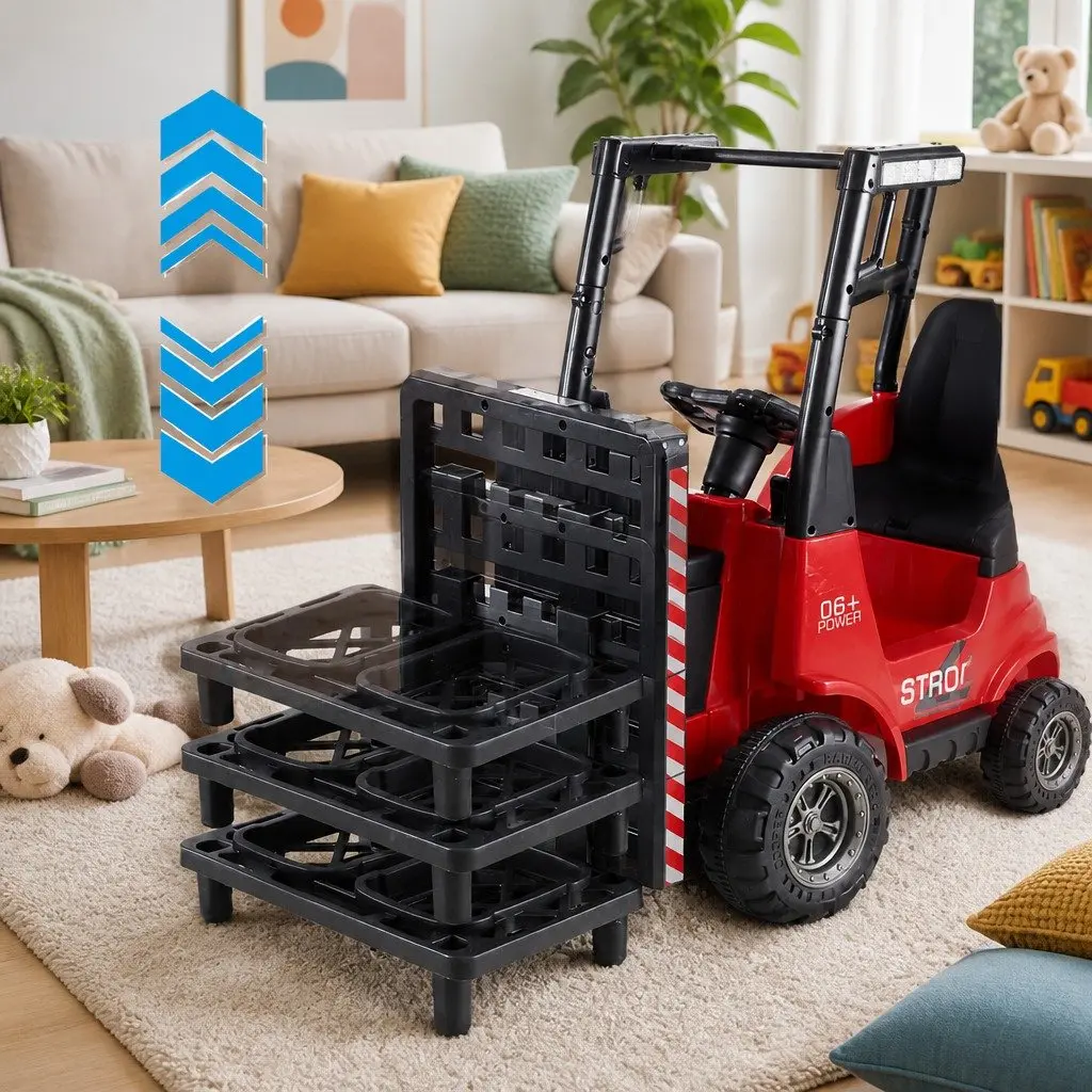 Red Ride On Forklift Loader Toy Car 12V Remote Control with Horn and MP3 Music Capability