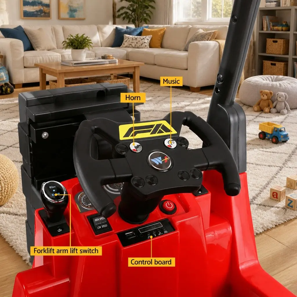 Red Ride On Forklift Loader Toy Car 12V Remote Control with Horn and MP3 Music Capability