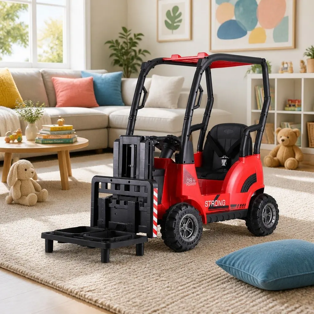 Red Ride On Forklift Loader Toy Car 12V Remote Control with Horn and MP3 Music Capability
