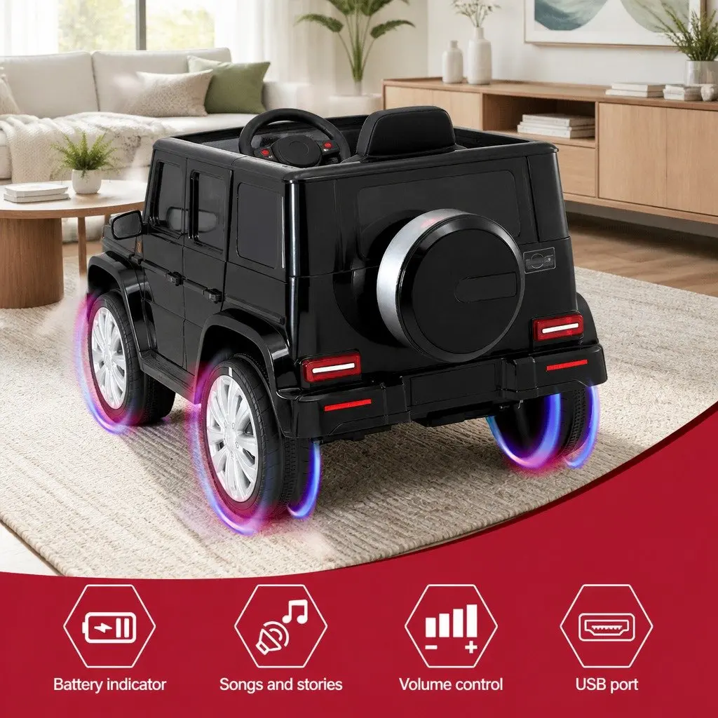 Kids Ride On Car Black 12V Electric Toy with Remote Control Horn Music Lights