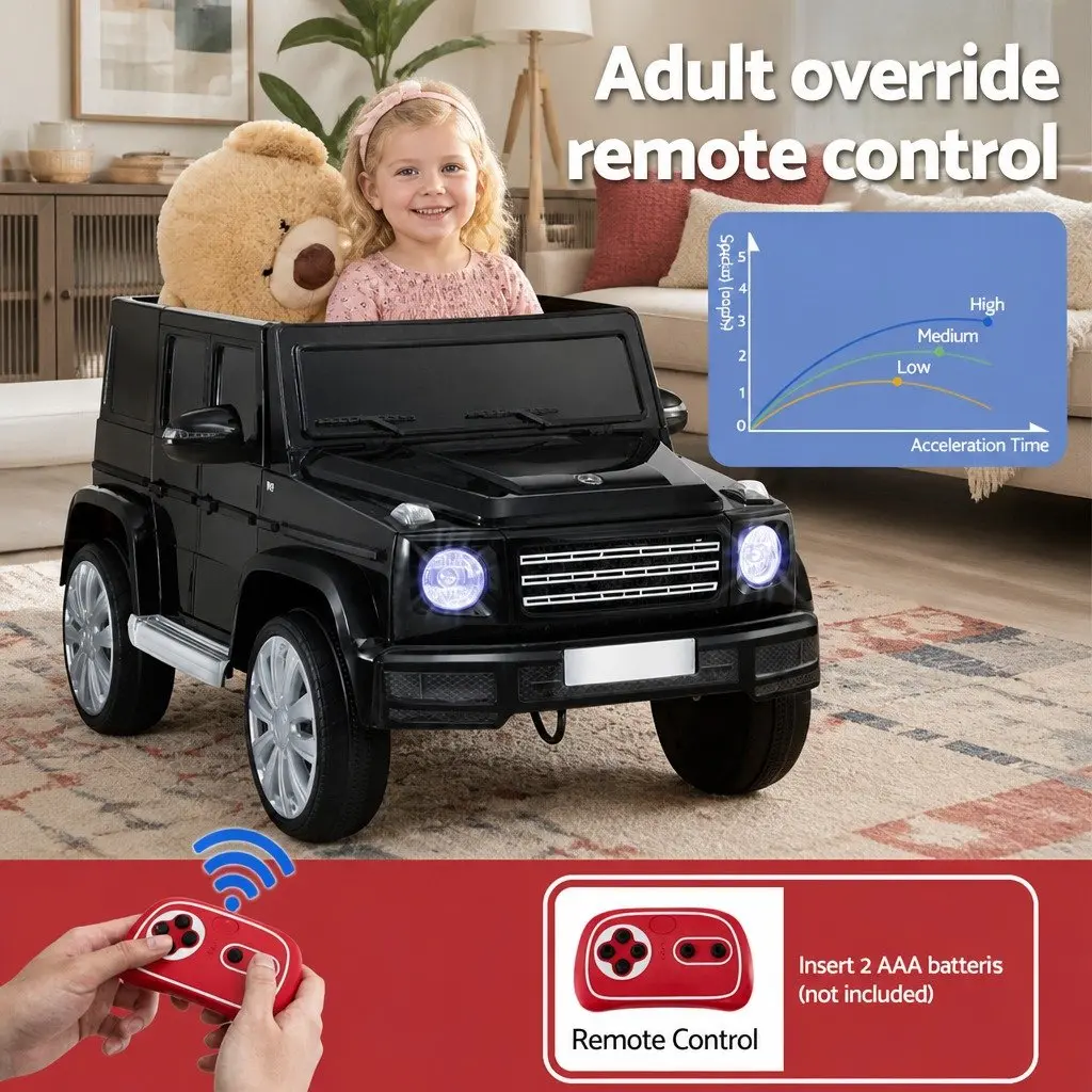 Kids Ride On Car Black 12V Electric Toy with Remote Control Horn Music Lights