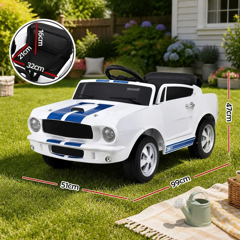 Kids Ride On Car White Adjustable Safety Seat Belt Remote Control