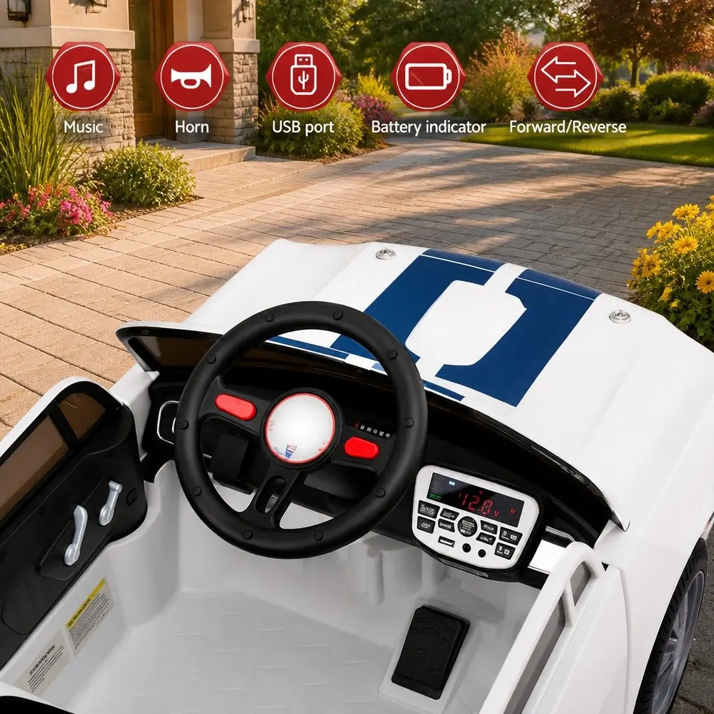 Kids Ride On Car White Adjustable Safety Seat Belt Remote Control