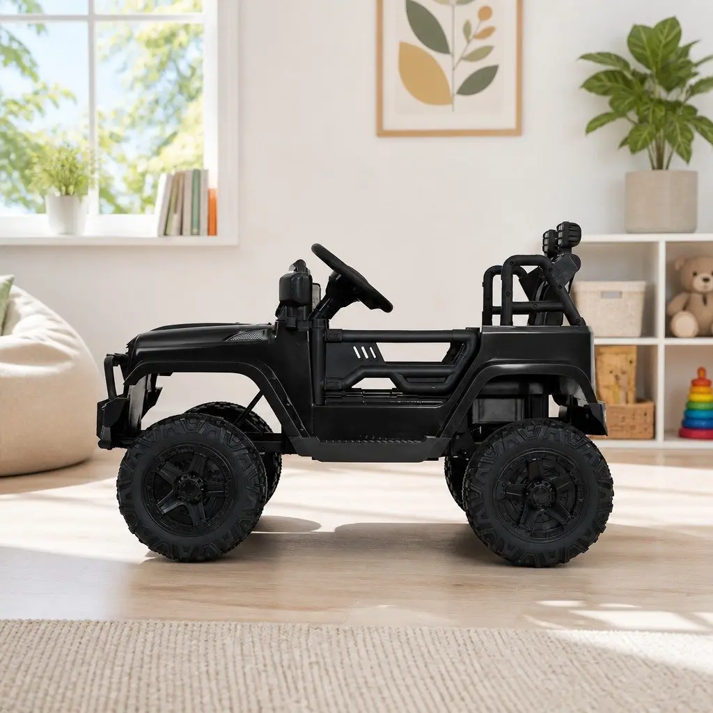Kids Ride On Car Black 12V Electric Jeep with Remote Control and Safety Seat Belt