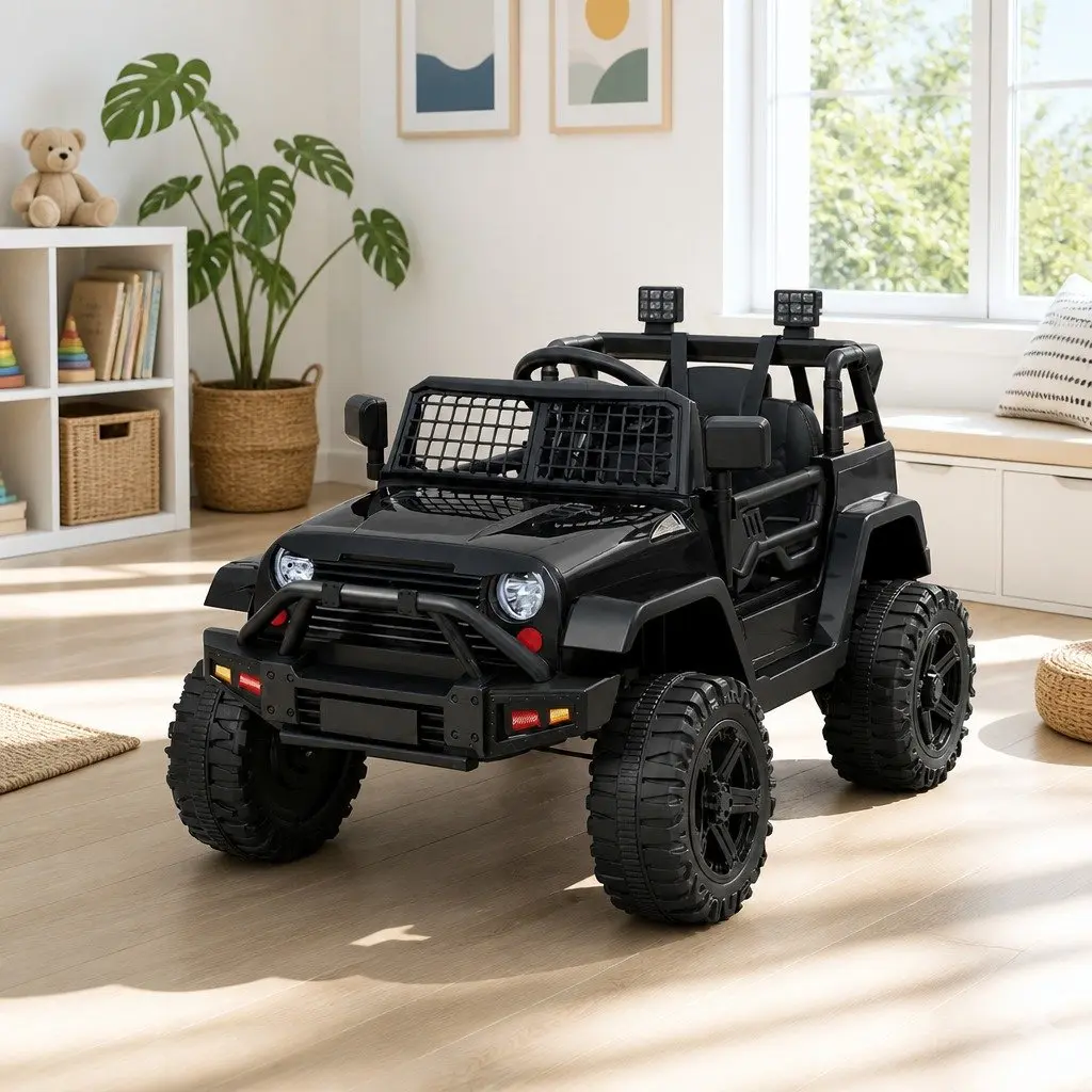 Kids Ride On Car Black 12V Electric Jeep with Remote Control and Safety Seat Belt
