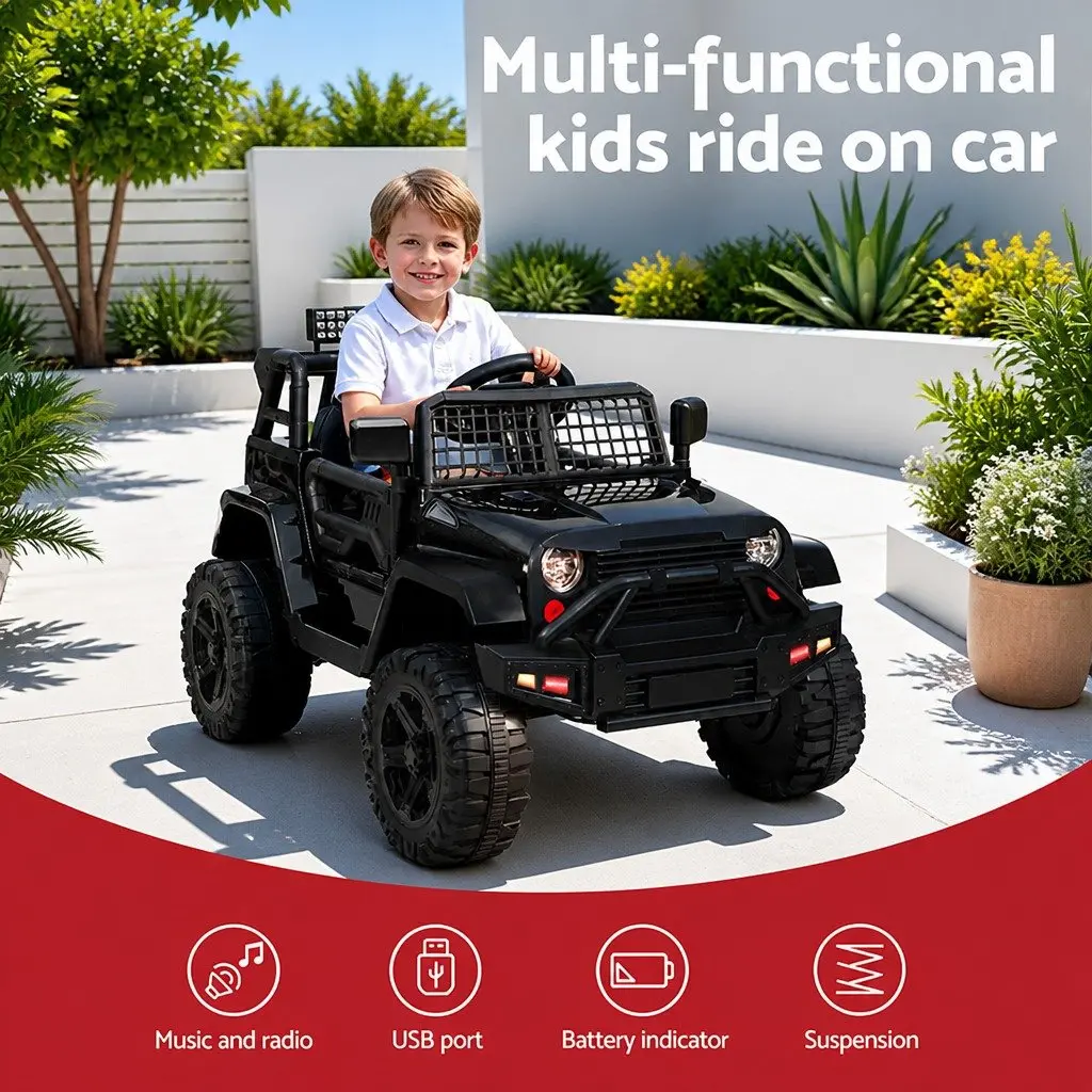 Kids Ride On Car Black 12V Electric Jeep with Remote Control and Safety Seat Belt