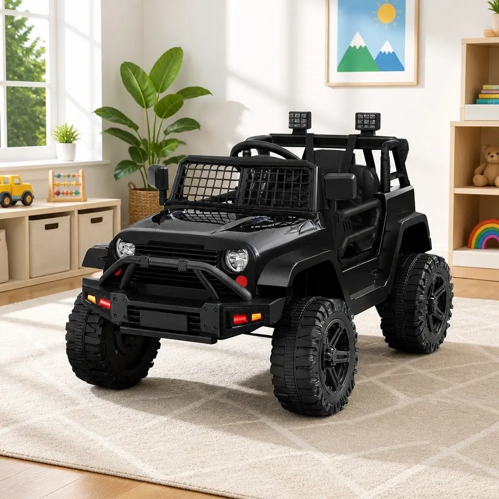 Kids Ride On Car Black 12V Electric Jeep with Remote Control and Safety Seat Belt