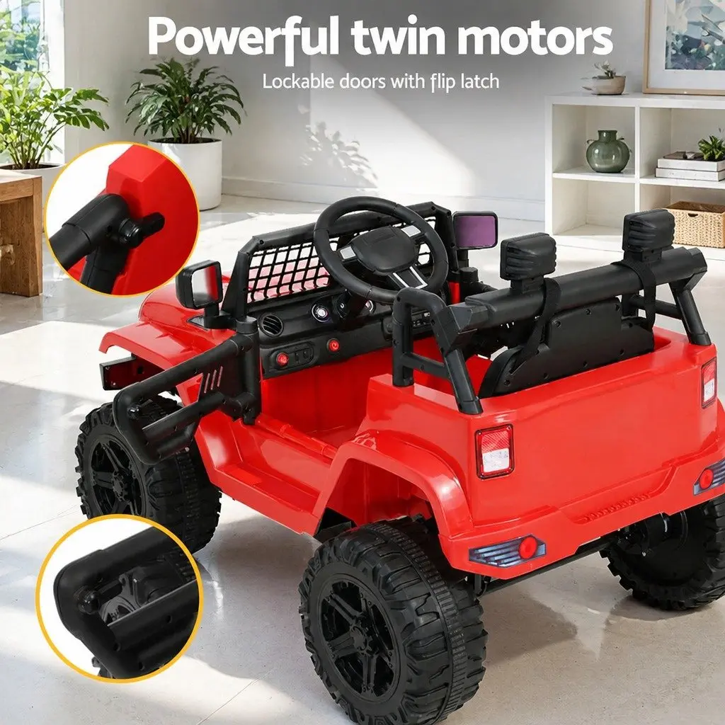 Kids Ride On Car Red 12V Jeep Toy Remote Control with Steering Wheel and Pedal