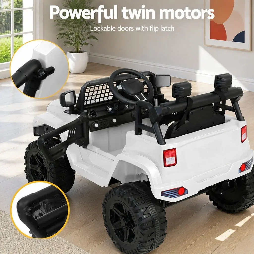 Ride On Car White 12V Electric Jeep with Remote Control and Safety Seat Belt