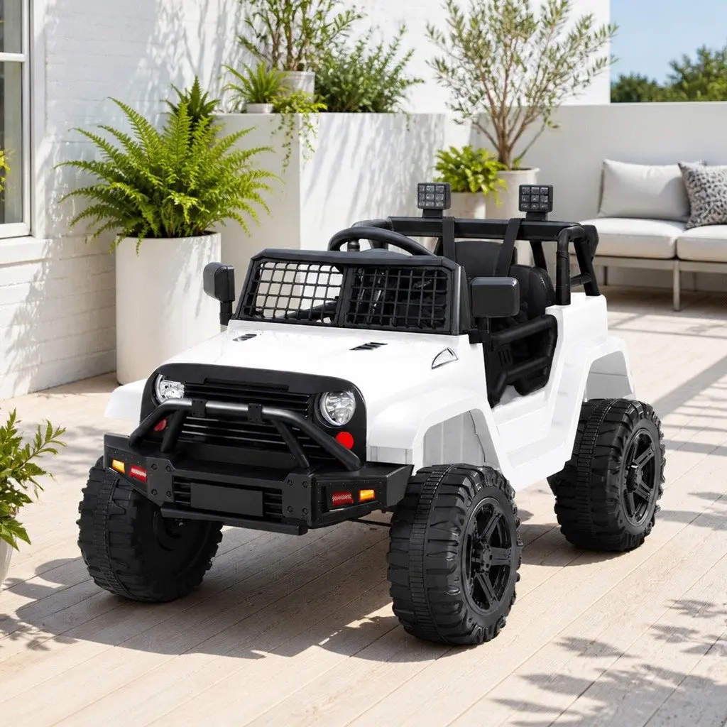 Ride On Car White 12V Electric Jeep with Remote Control and Safety Seat Belt