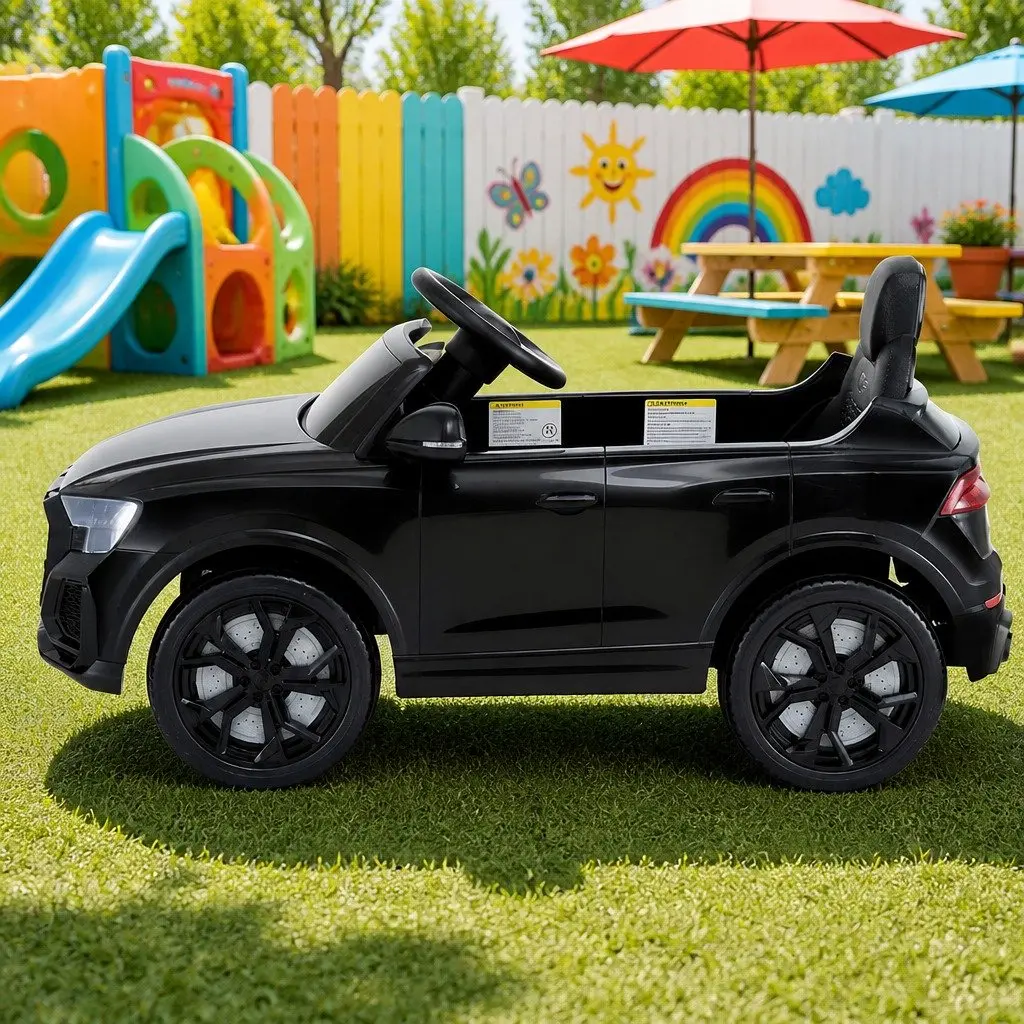 Kids Ride On Car Black 12V Electric Remote Control Steering Wheel Pedal