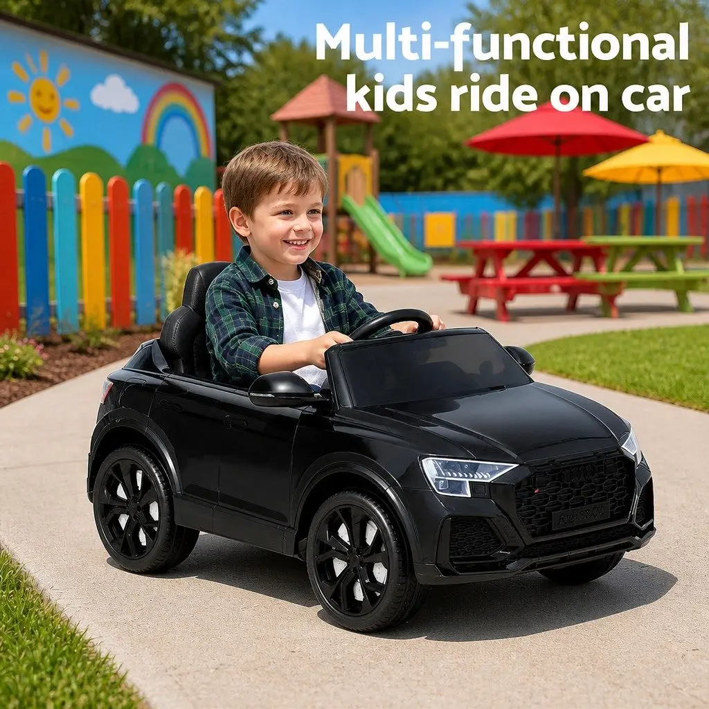 Kids Ride On Car Black 12V Electric Remote Control Steering Wheel Pedal