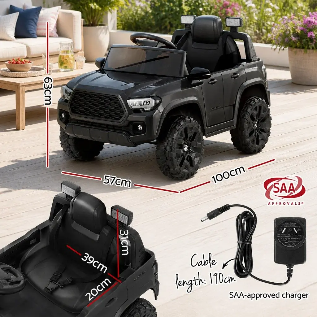 Kids Ride On Car Black 12V Remote Control with Steering Wheel and Adjustable Speed