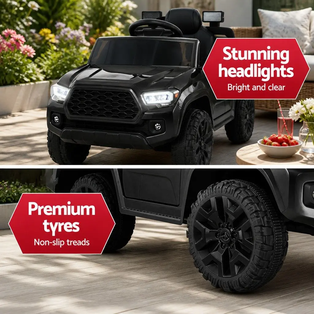 Kids Ride On Car Black 12V Remote Control with Steering Wheel and Adjustable Speed