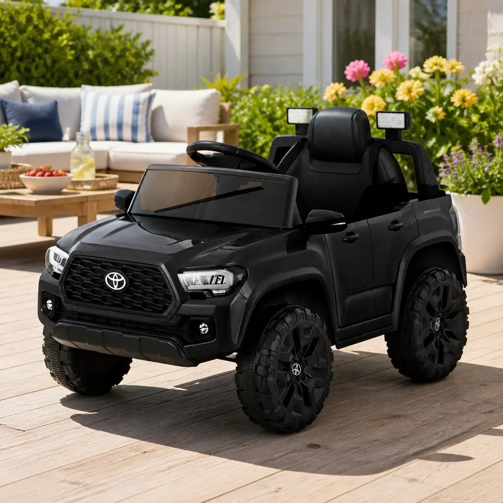 Kids Ride On Car Black 12V Remote Control with Steering Wheel and Adjustable Speed