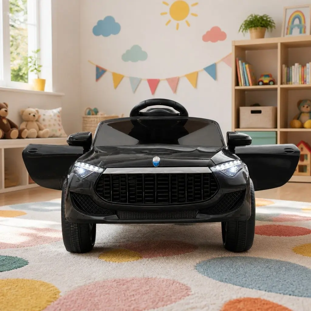 Kids Ride On Car Black 12V Battery Powered Remote Control with Steering Wheel and Acceleration Pedal