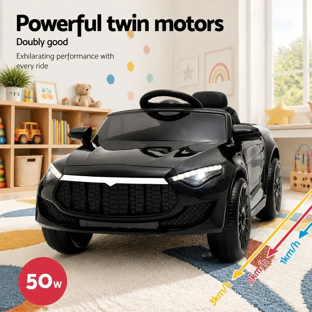 Kids Ride On Car Black 12V Battery Powered Remote Control with Steering Wheel and Acceleration Pedal