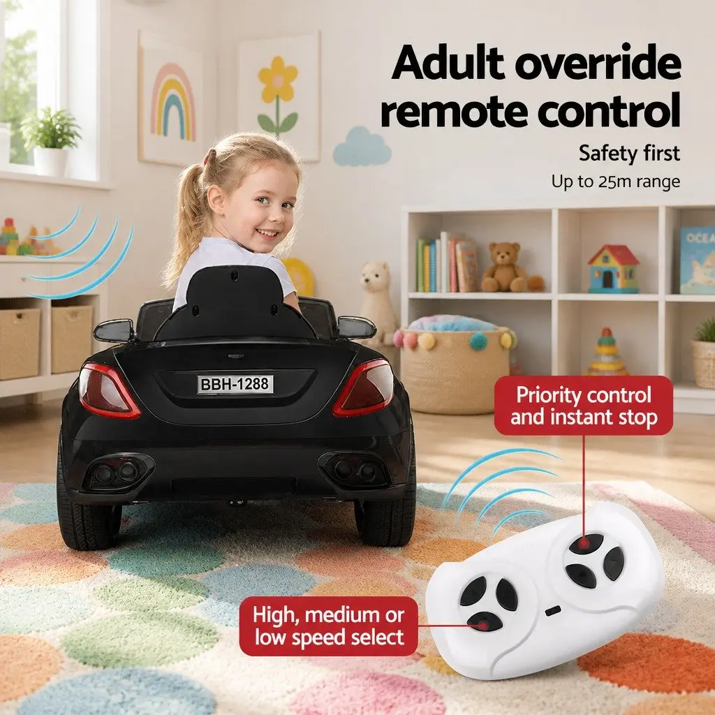 Kids Ride On Car Black 12V Battery Powered Remote Control with Steering Wheel and Acceleration Pedal