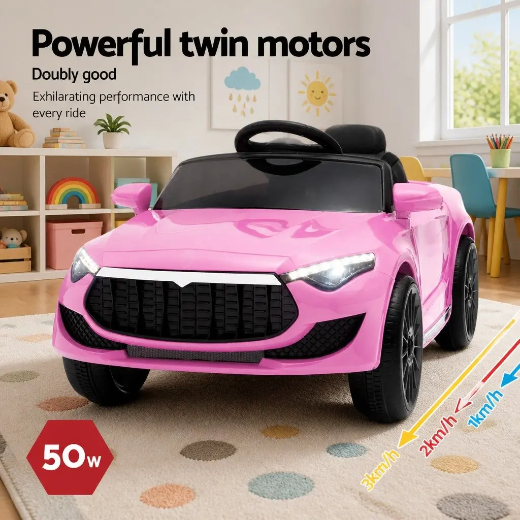 Kids Ride On Car Pink 12V Remote Control Headlight Music