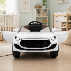 Kids Electric Ride On Car 12V White Steering Wheel Remote Control Music Lights