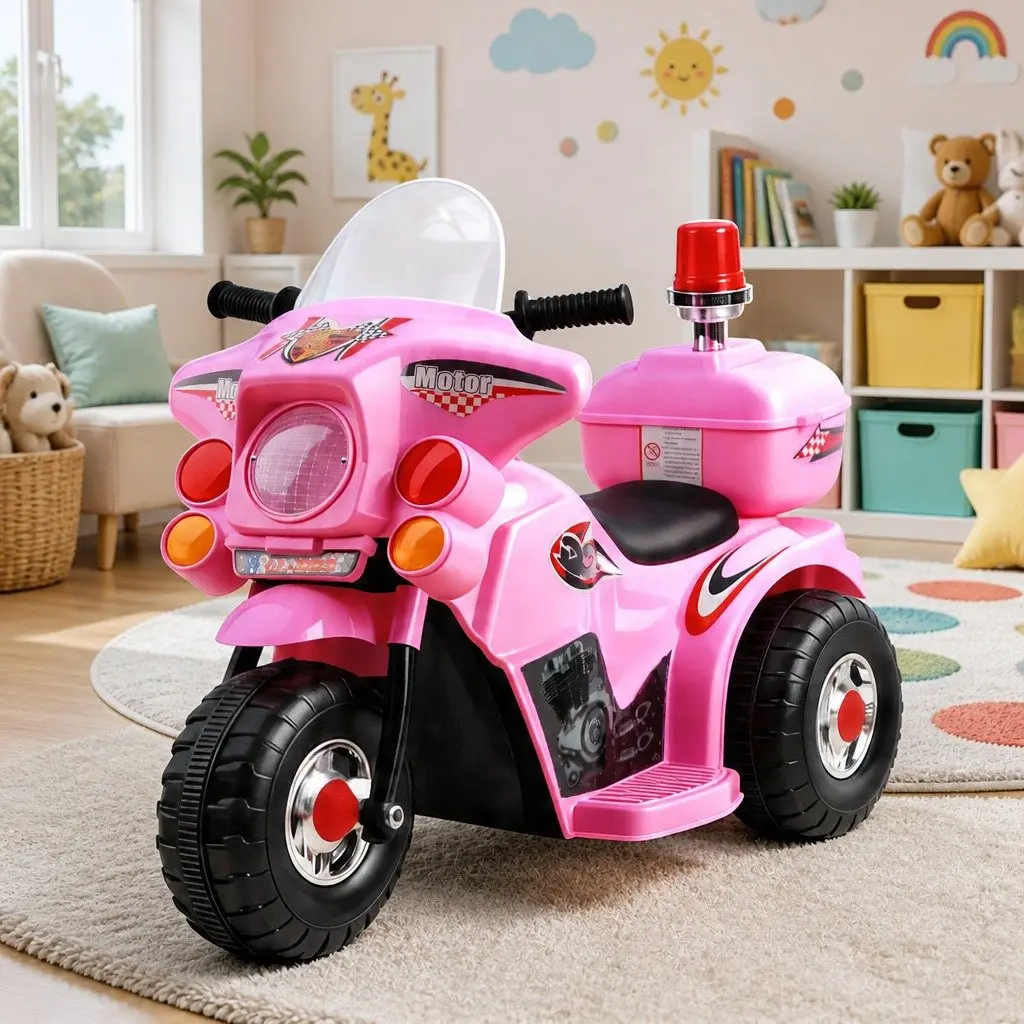 Kids Electric Ride On Motorcycle Pink 6V Battery Forward and Reverse Operation Slip-proof Handlebar