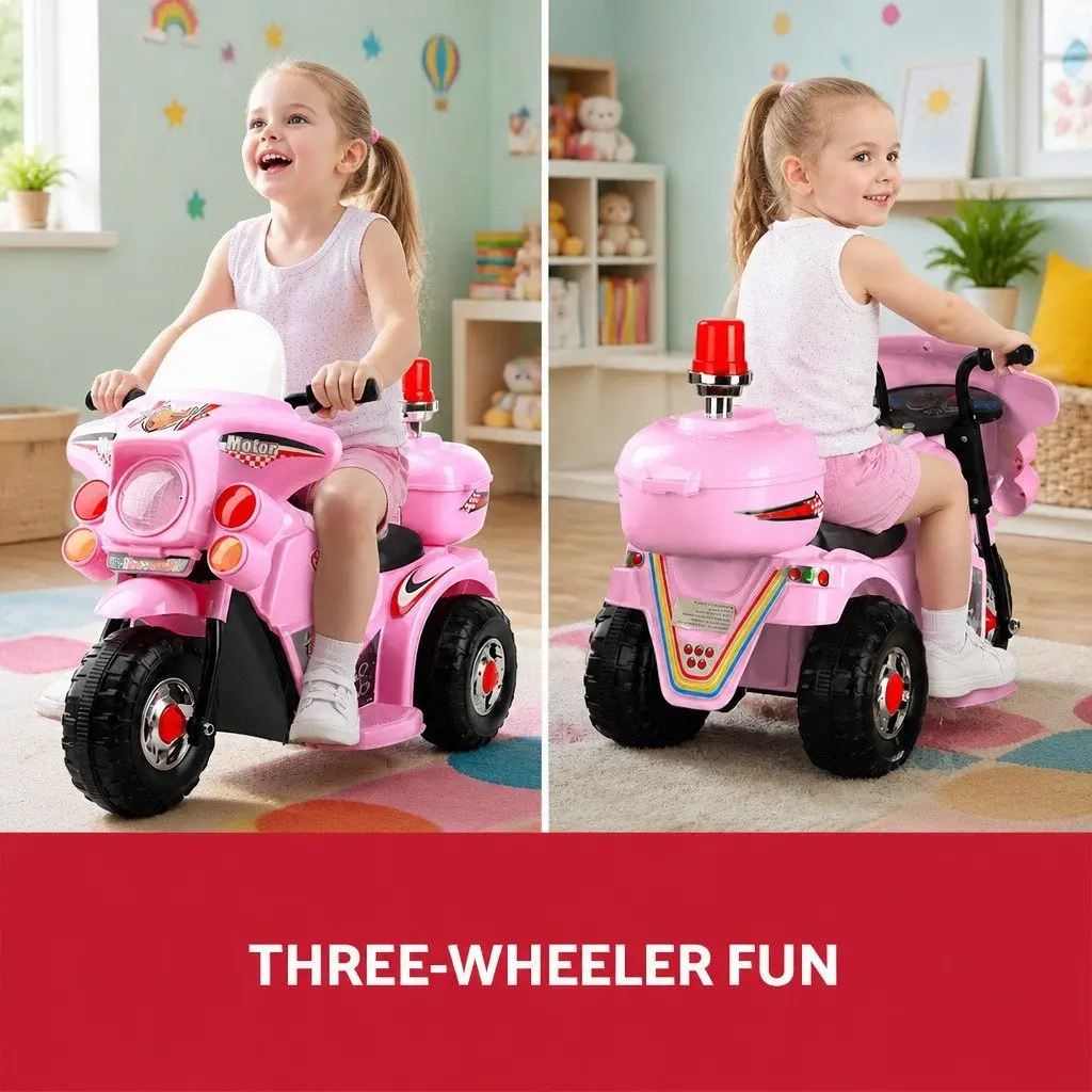 Kids Electric Ride On Motorcycle Pink 6V Battery Forward and Reverse Operation Slip-proof Handlebar