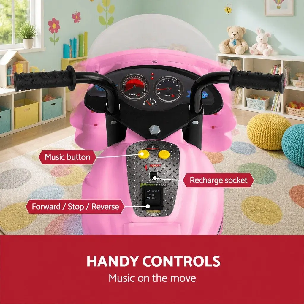 Kids Electric Ride On Motorcycle Pink 6V Battery Forward and Reverse Operation Slip-proof Handlebar
