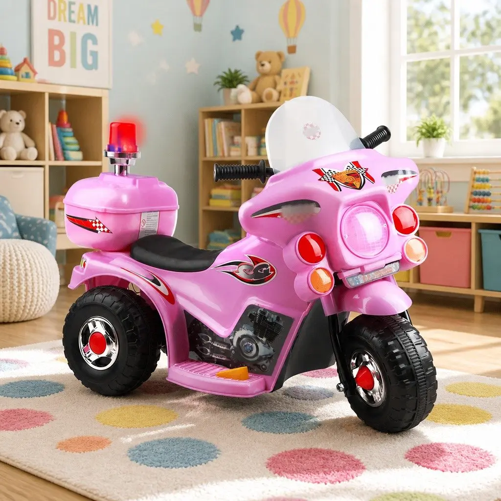 Kids Electric Ride On Motorcycle Pink 6V Battery Forward and Reverse Operation Slip-proof Handlebar