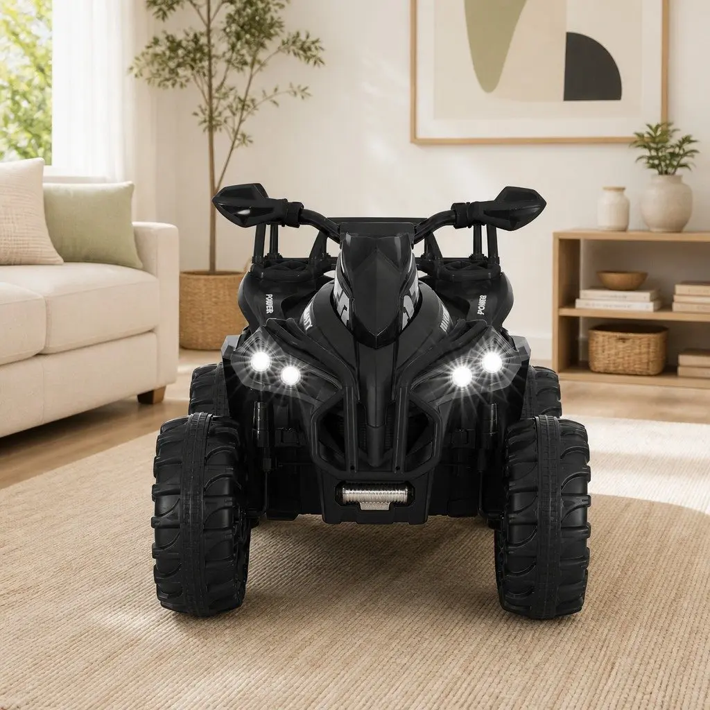 Kids Ride On ATV Electric Quad Motorbike Black 12V Dual Motors Adjustable Speed Interactive Controls