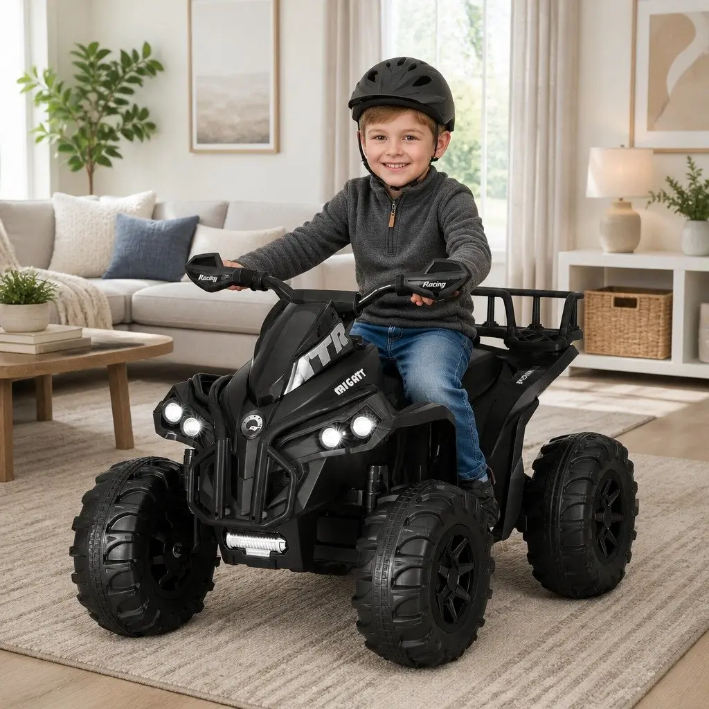 Kids Ride On ATV Electric Quad Motorbike Black 12V Dual Motors Adjustable Speed Interactive Controls