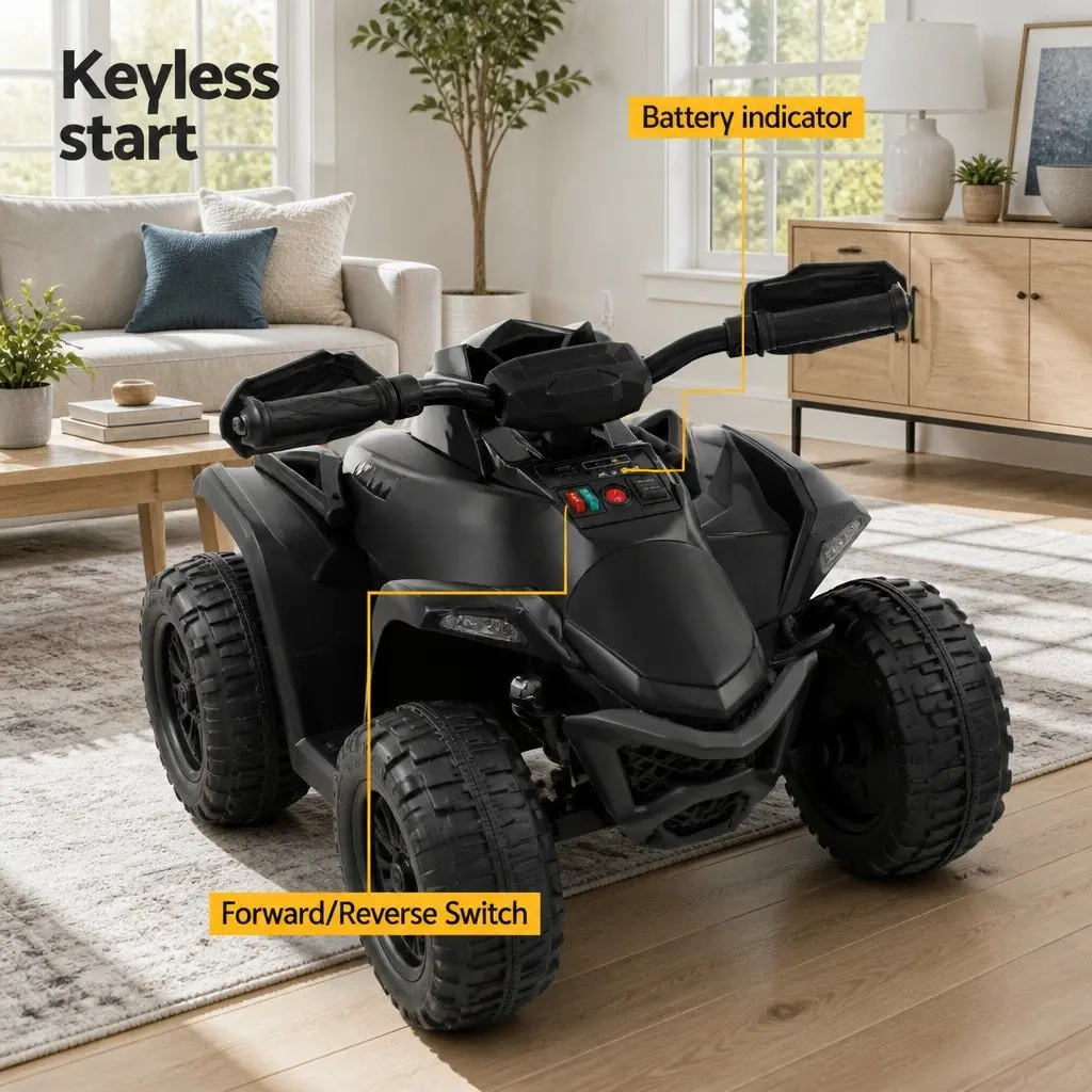 Kids Ride On ATV Electric Quad Motorbike Black 12V Dual Motors Adjustable Speed Interactive Controls
