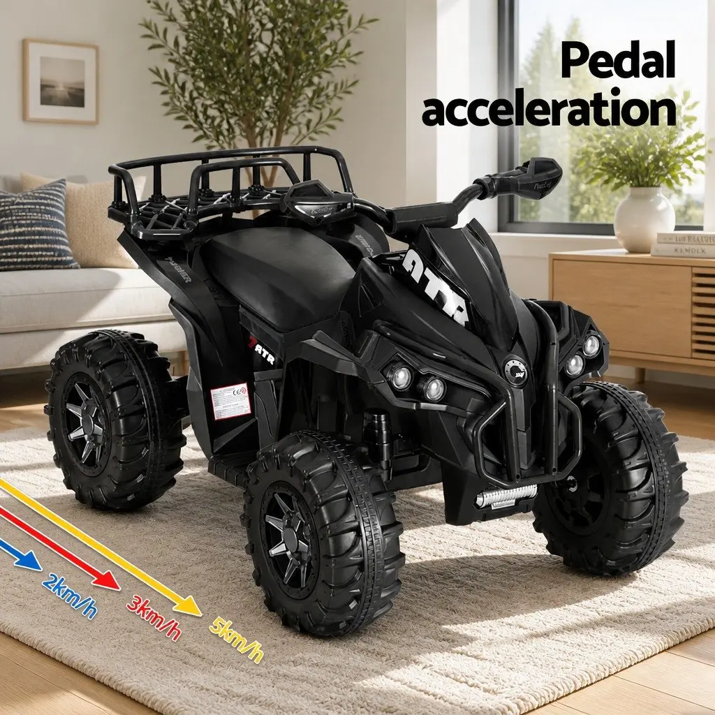 Kids Ride On ATV Electric Quad Motorbike Black 12V Dual Motors Adjustable Speed Interactive Controls
