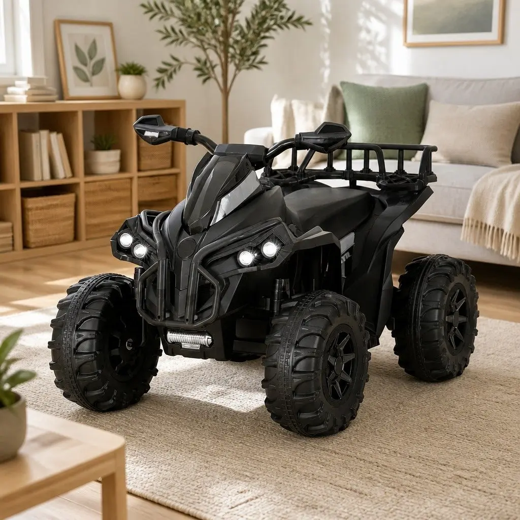 Kids Ride On ATV Electric Quad Motorbike Black 12V Dual Motors Adjustable Speed Interactive Controls