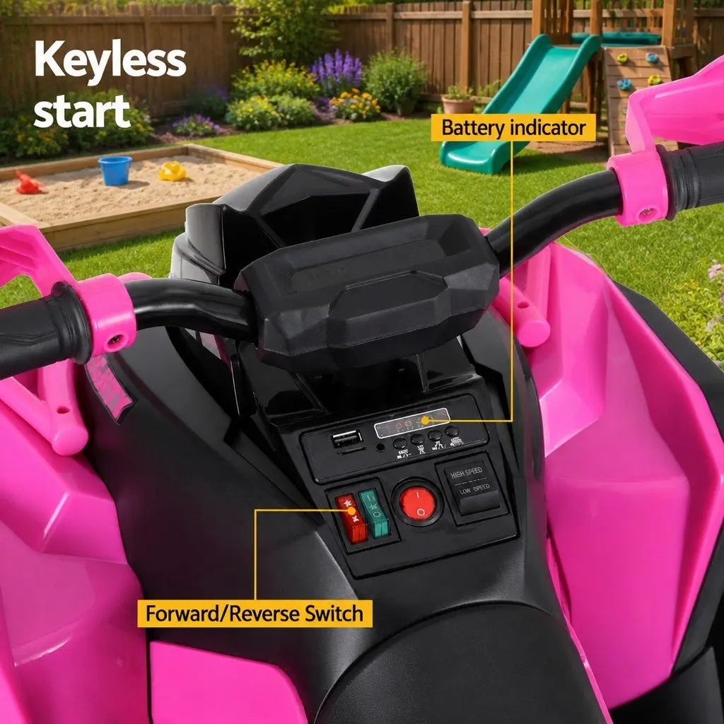 Kids Ride On ATV Quad Electric Toy Pink 12V Dual Motors Acceleration Pedal Control