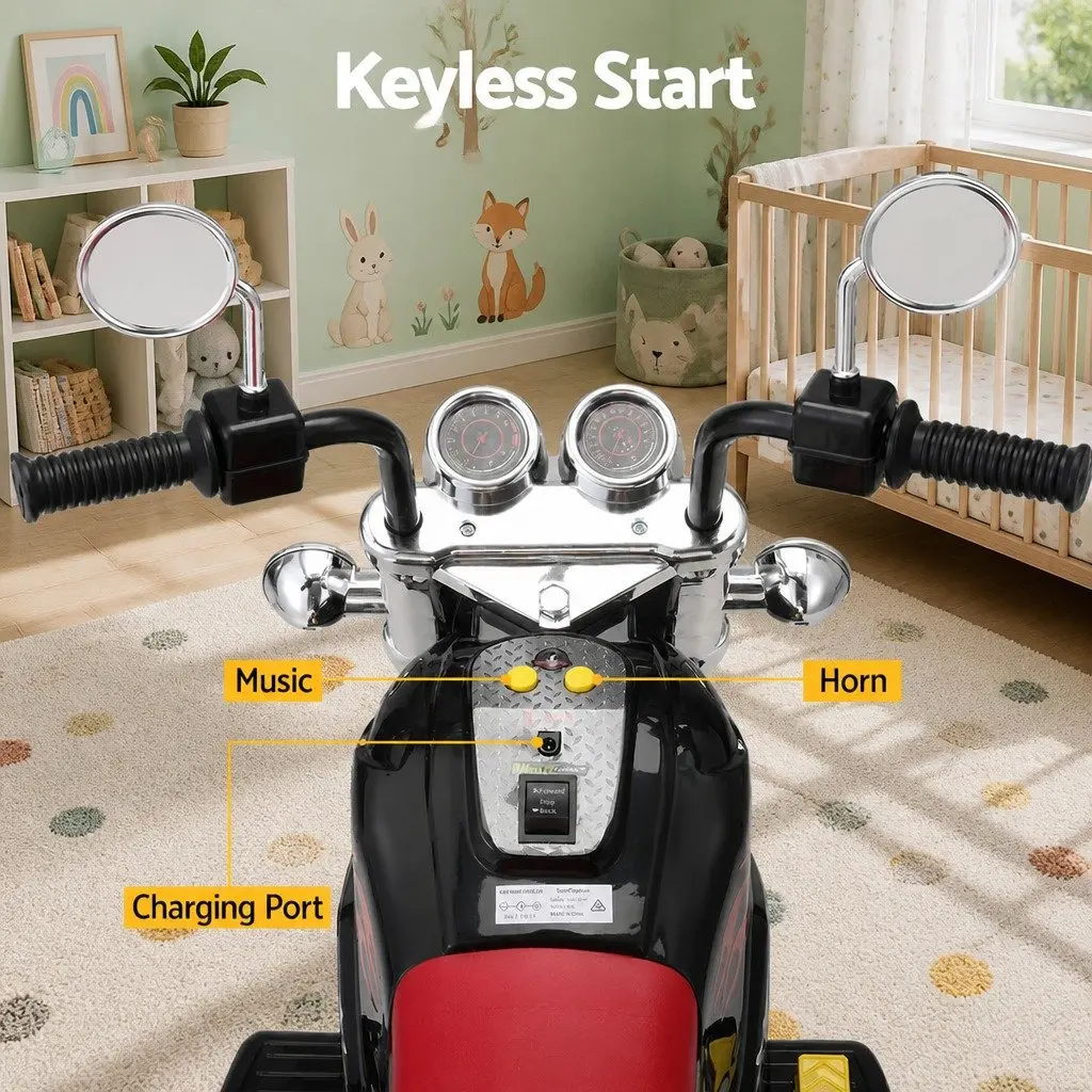 Ride On Motorbike Black 6V Battery Powered with Acceleration Pedal Horn Music Functions