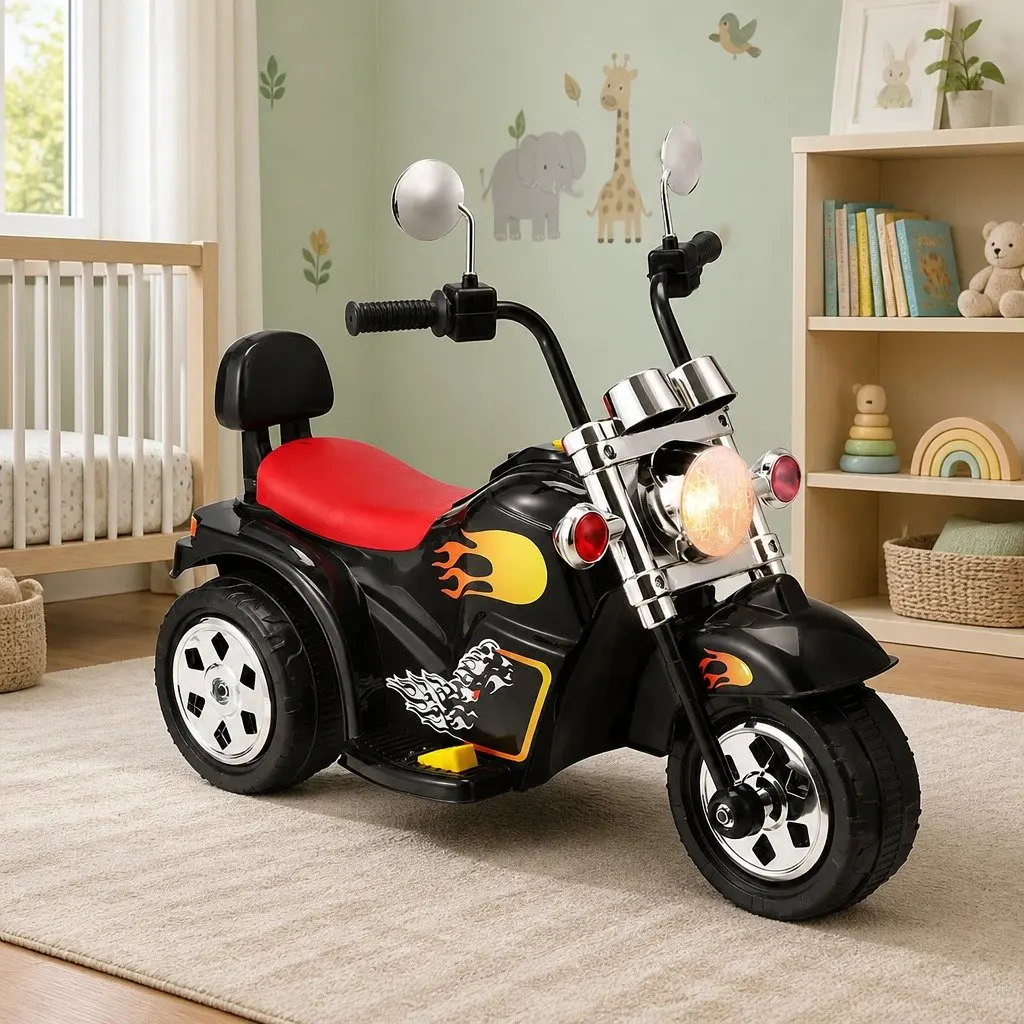 Ride On Motorbike Black 6V Battery Powered with Acceleration Pedal Horn Music Functions