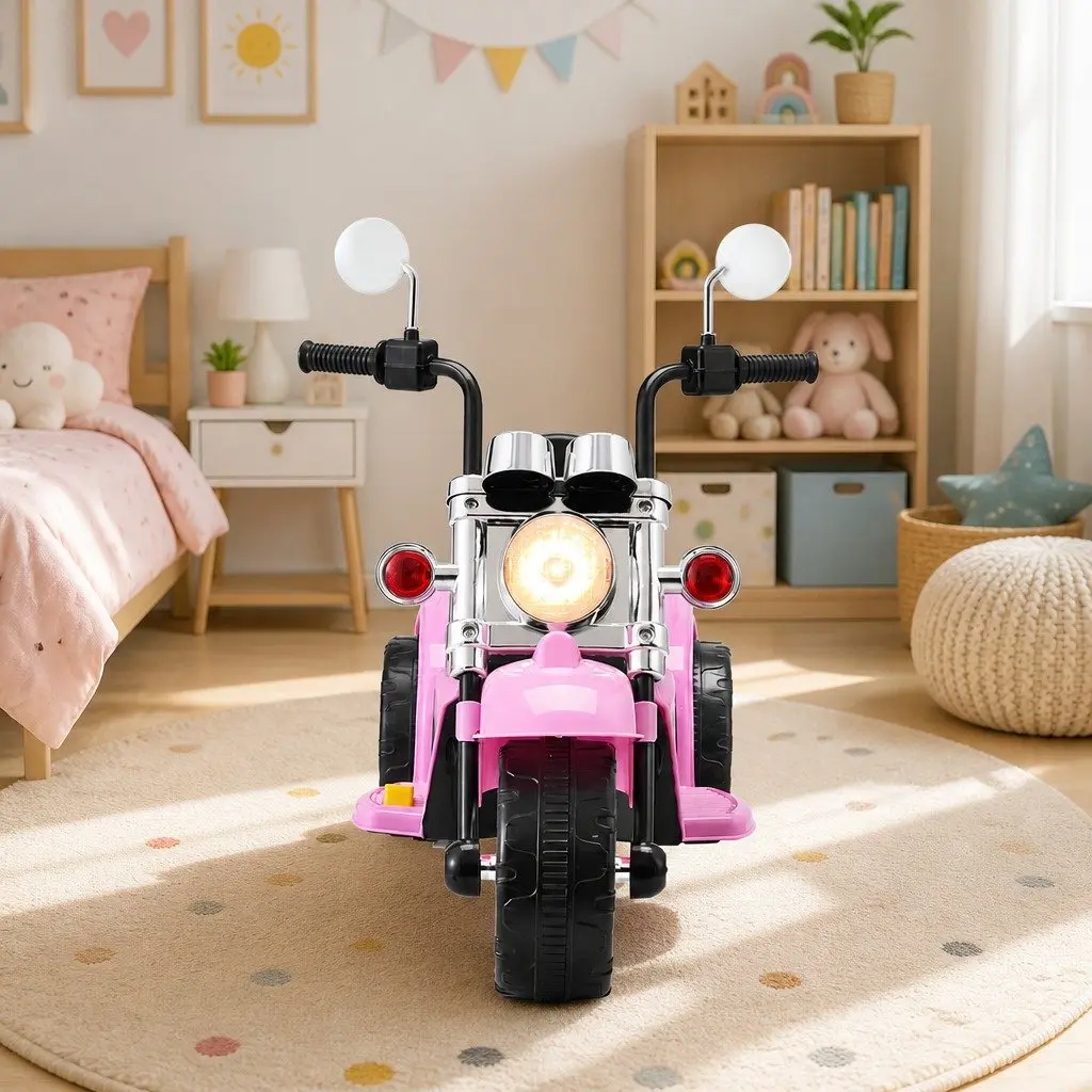 Ride On Motorcycle Pink 6V Battery Powered with Acceleration Pedal Twin Motors Horn and Music Entertainment Headlight Anti-slip Tyres