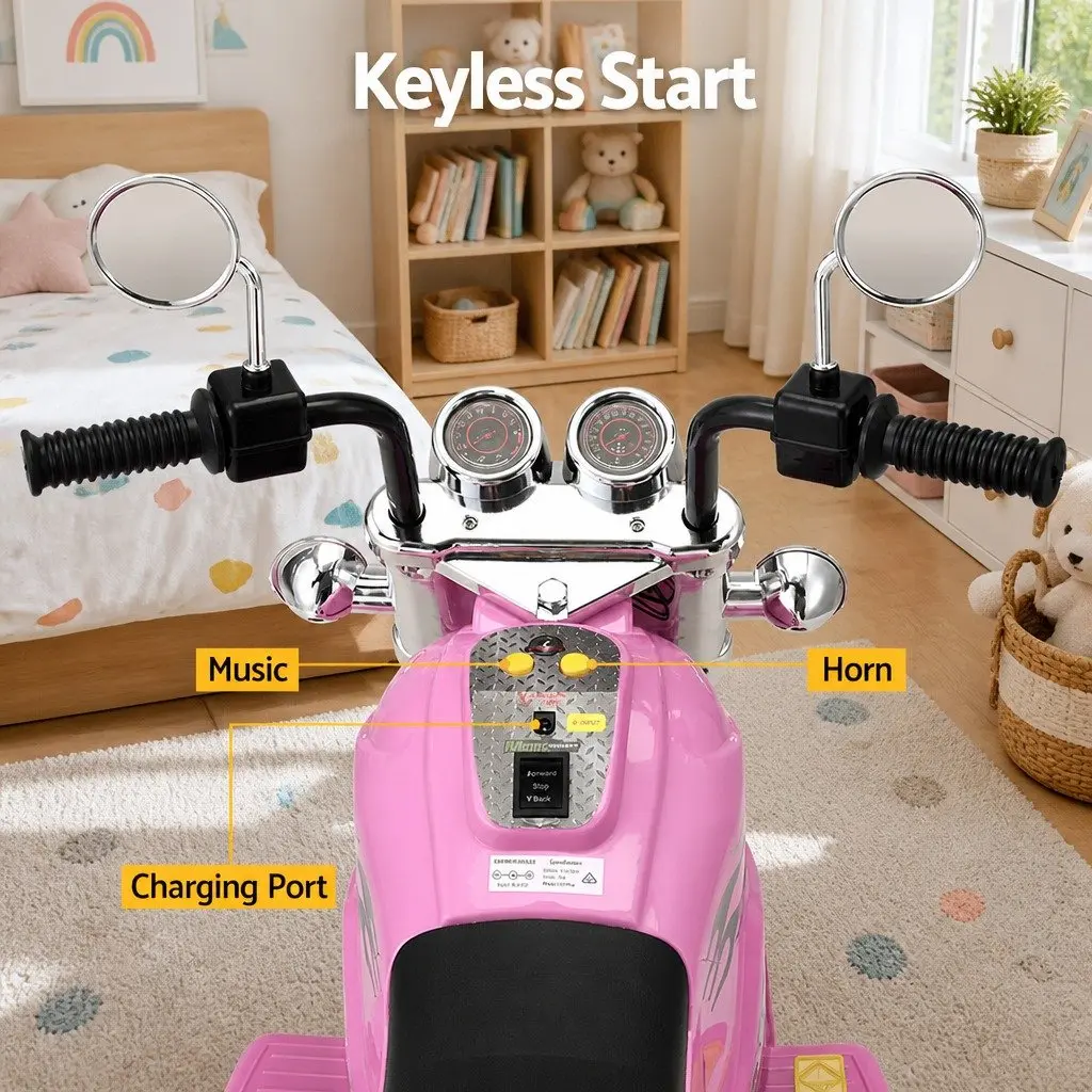 Ride On Motorcycle Pink 6V Battery Powered with Acceleration Pedal Twin Motors Horn and Music Entertainment Headlight Anti-slip Tyres