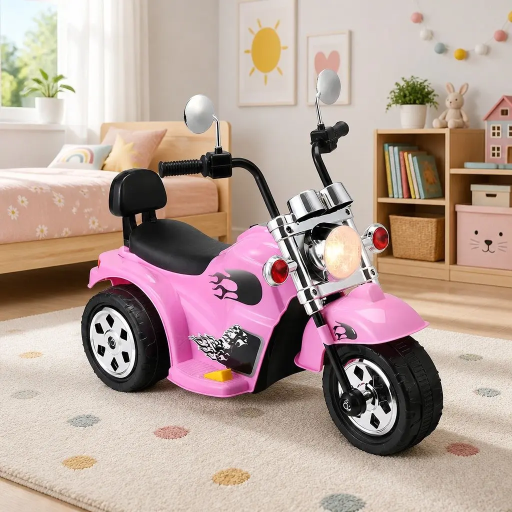 Ride On Motorcycle Pink 6V Battery Powered with Acceleration Pedal Twin Motors Horn and Music Entertainment Headlight Anti-slip Tyres