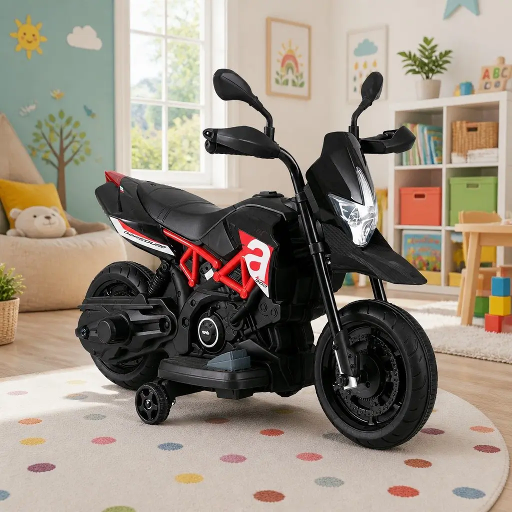 Kids Electric Ride On Motorbike Black 6V Battery Powered Toy Bike For Children