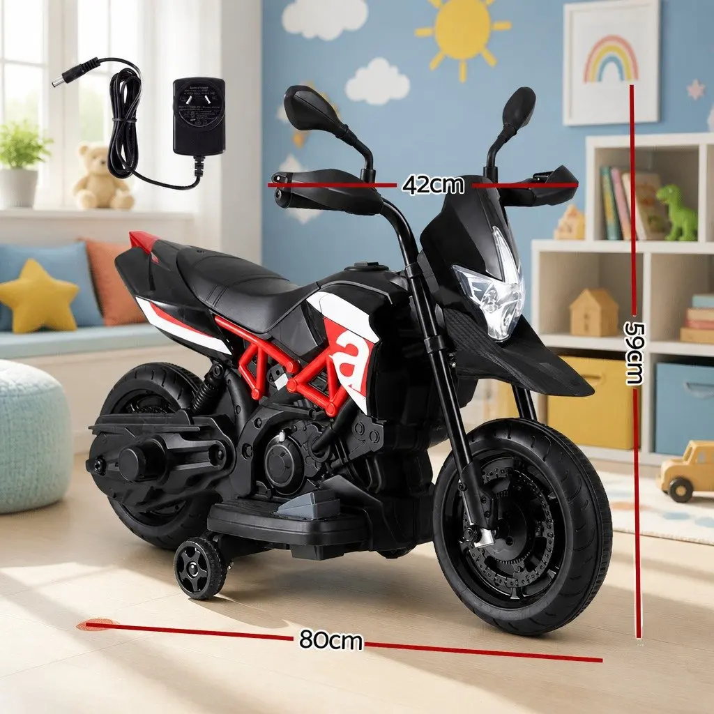 Kids Ride On Motorbike Black 6V Battery Powered Toy Bike with Steering Handlebar Acceleration Pedal Horn Music Feature