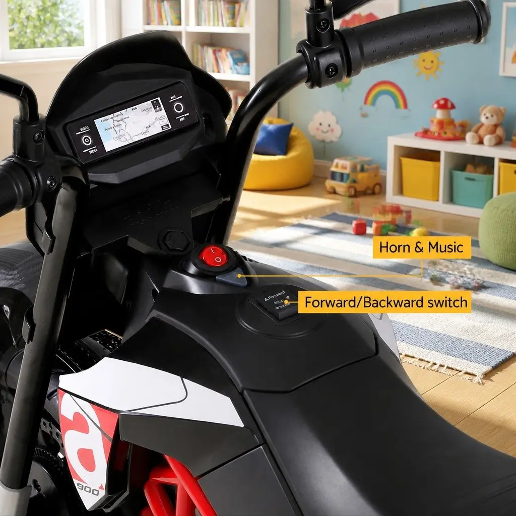 Kids Ride On Motorbike Black 6V Battery Powered Toy Bike with Steering Handlebar Acceleration Pedal Horn Music Feature