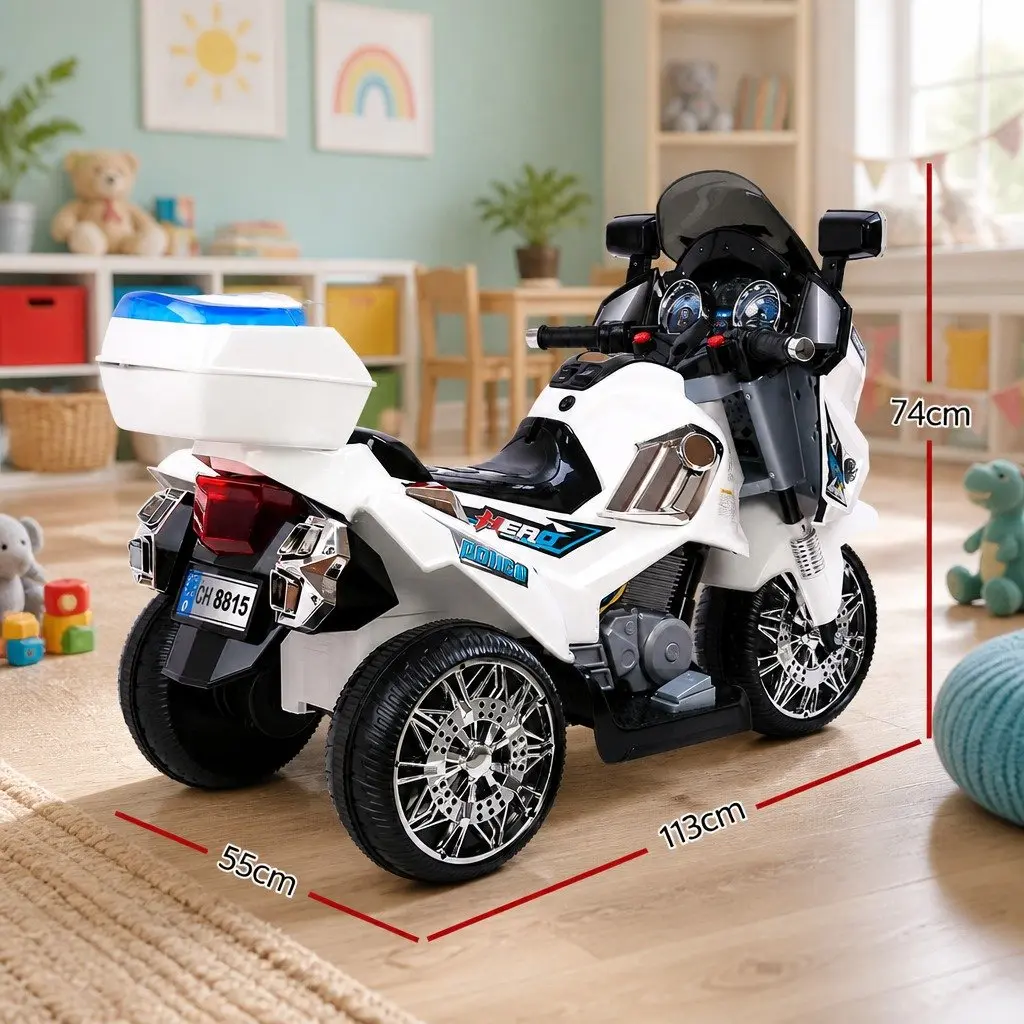 Ride On Car Black 6V Electric Police Car with Horn Music Lights for Kids