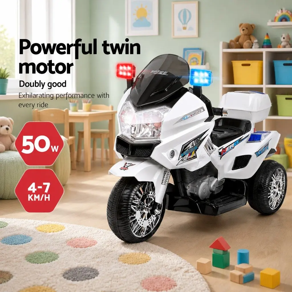 Ride On Car Black 6V Electric Police Car with Horn Music Lights for Kids