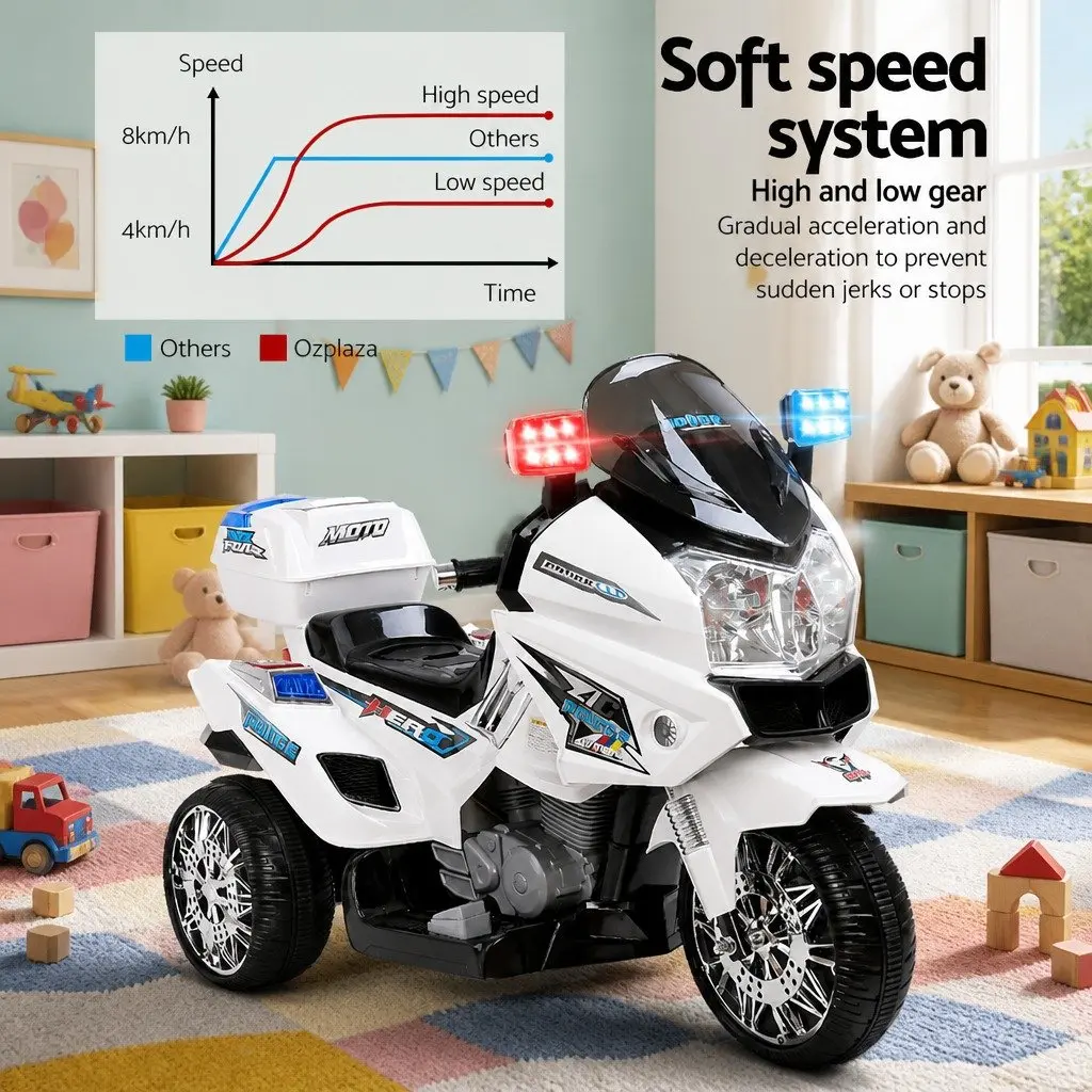 Ride On Car Black 6V Electric Police Car with Horn Music Lights for Kids