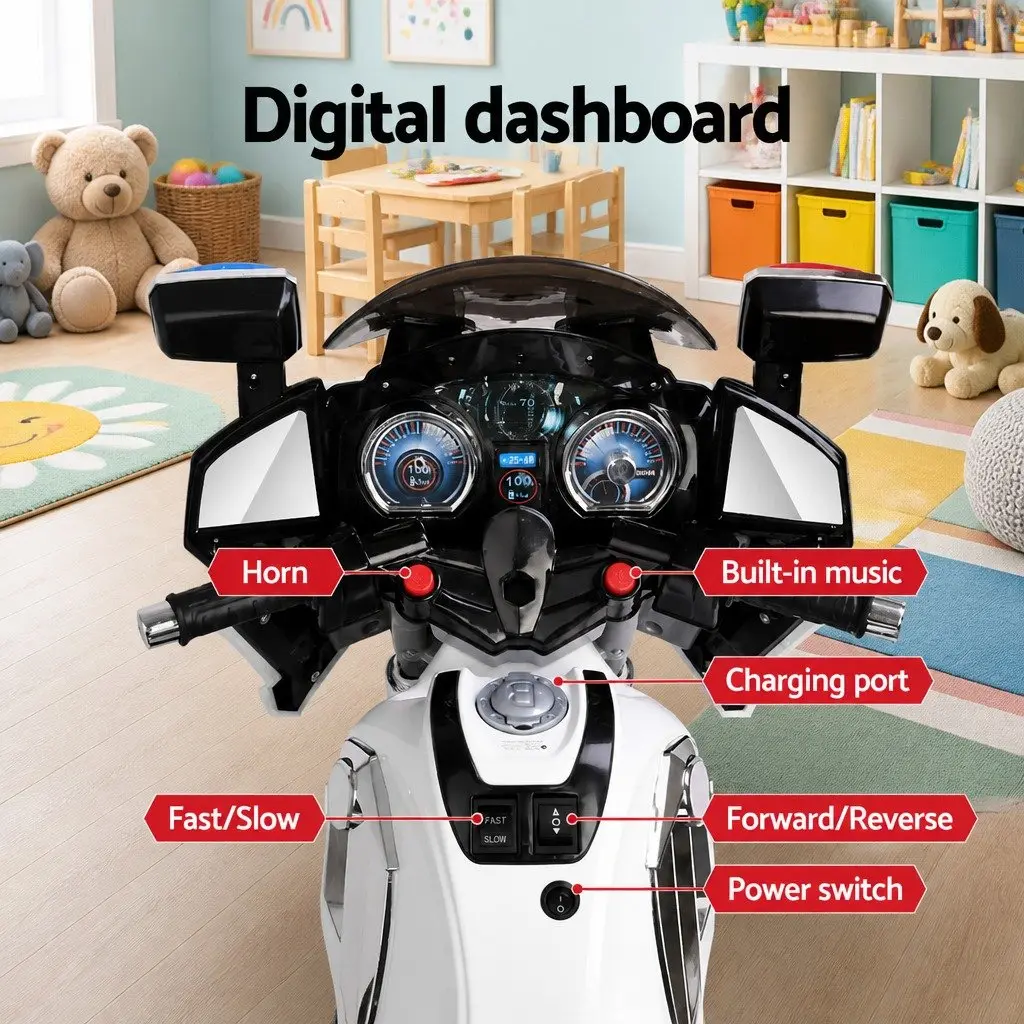Ride On Car Black 6V Electric Police Car with Horn Music Lights for Kids