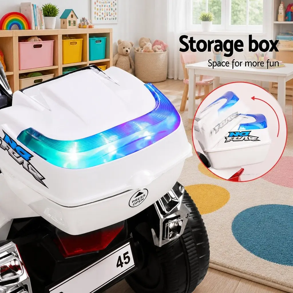 Ride On Car Black 6V Electric Police Car with Horn Music Lights for Kids