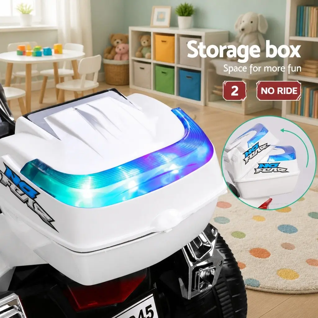 Ride On Car Black 6V Electric Police Car with Horn Music Lights for Kids