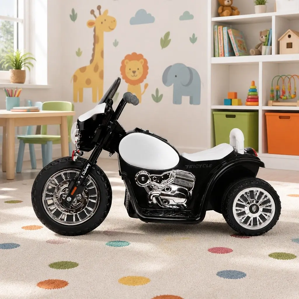 Kids Ride On Motorcycle Black 6V Battery Powered Soft Grip Handlebar Acceleration Pedal
